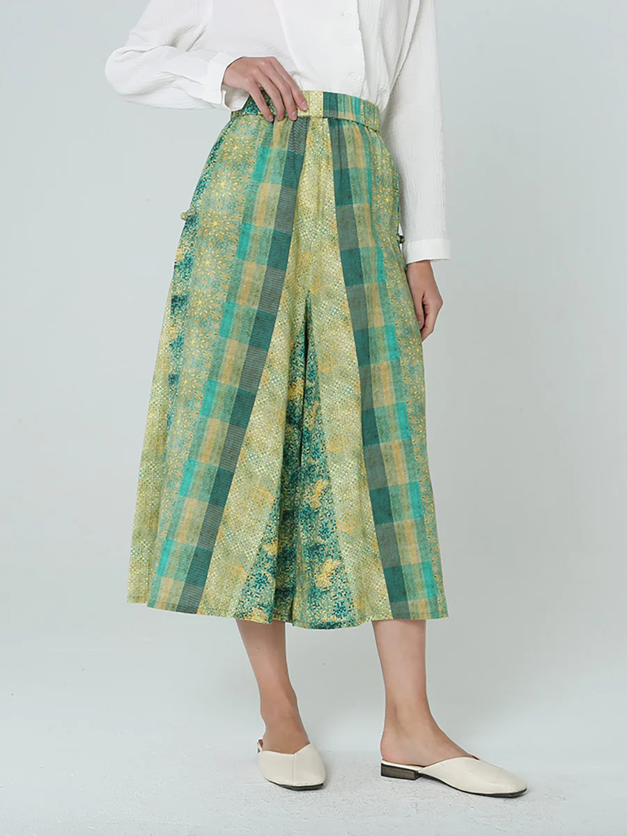 Plus Size Women Elastic Waist Loose Plaid Green Pants M-2XL - Image 6