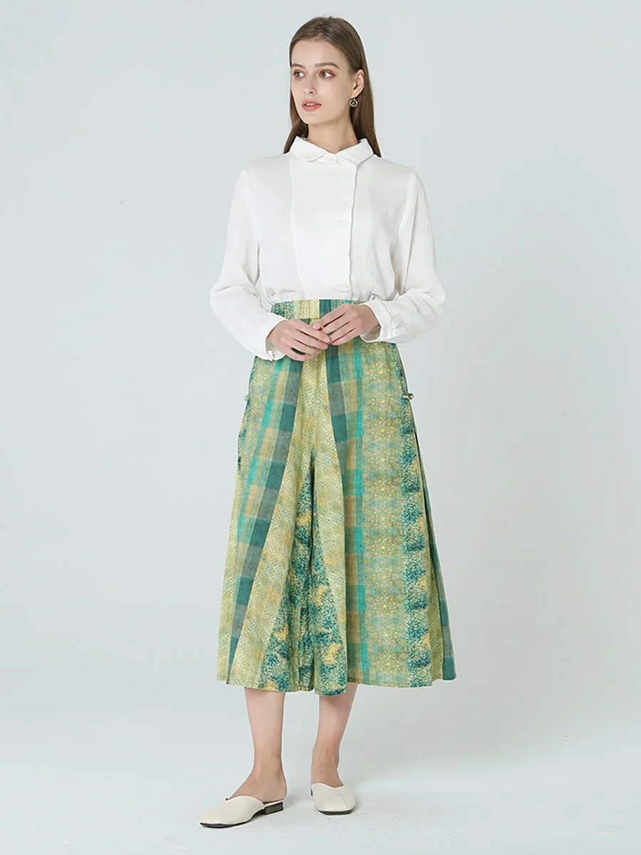 Plus Size Women Elastic Waist Loose Plaid Green Pants M-2XL - Image 7