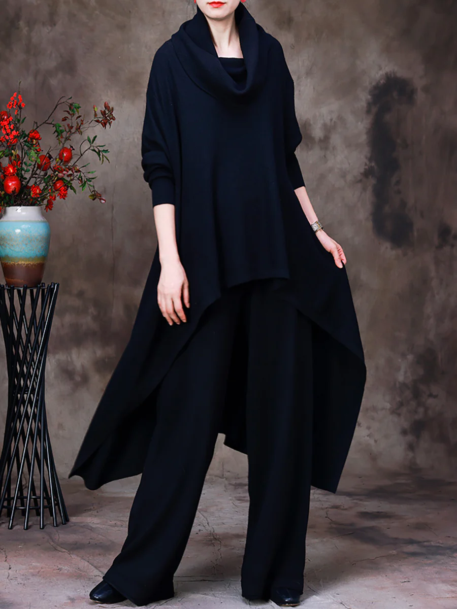 Women Irregular Solid Sweater Turtleneck Pullover - Image 3