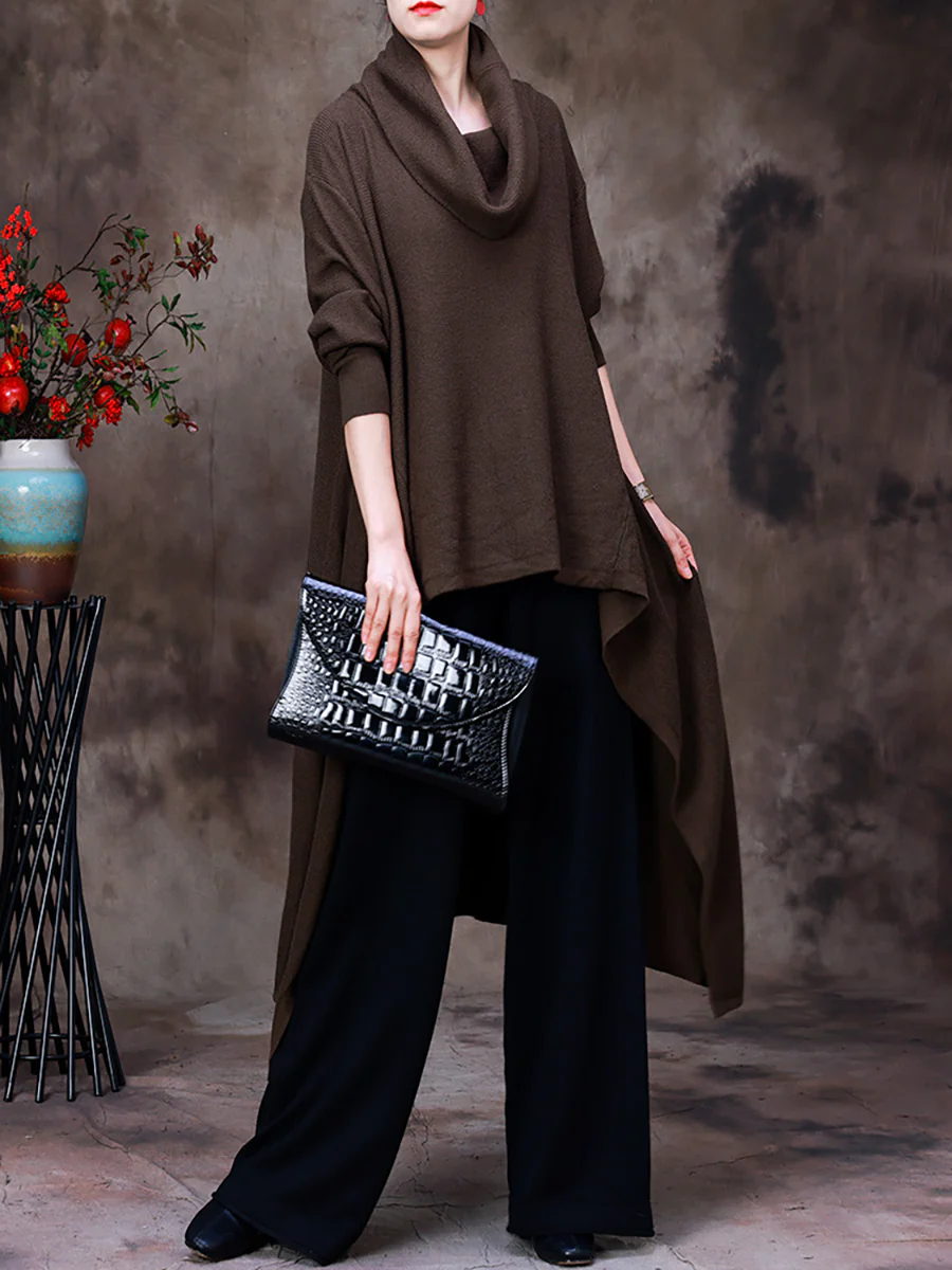 Women Irregular Solid Sweater Turtleneck Pullover - Image 4