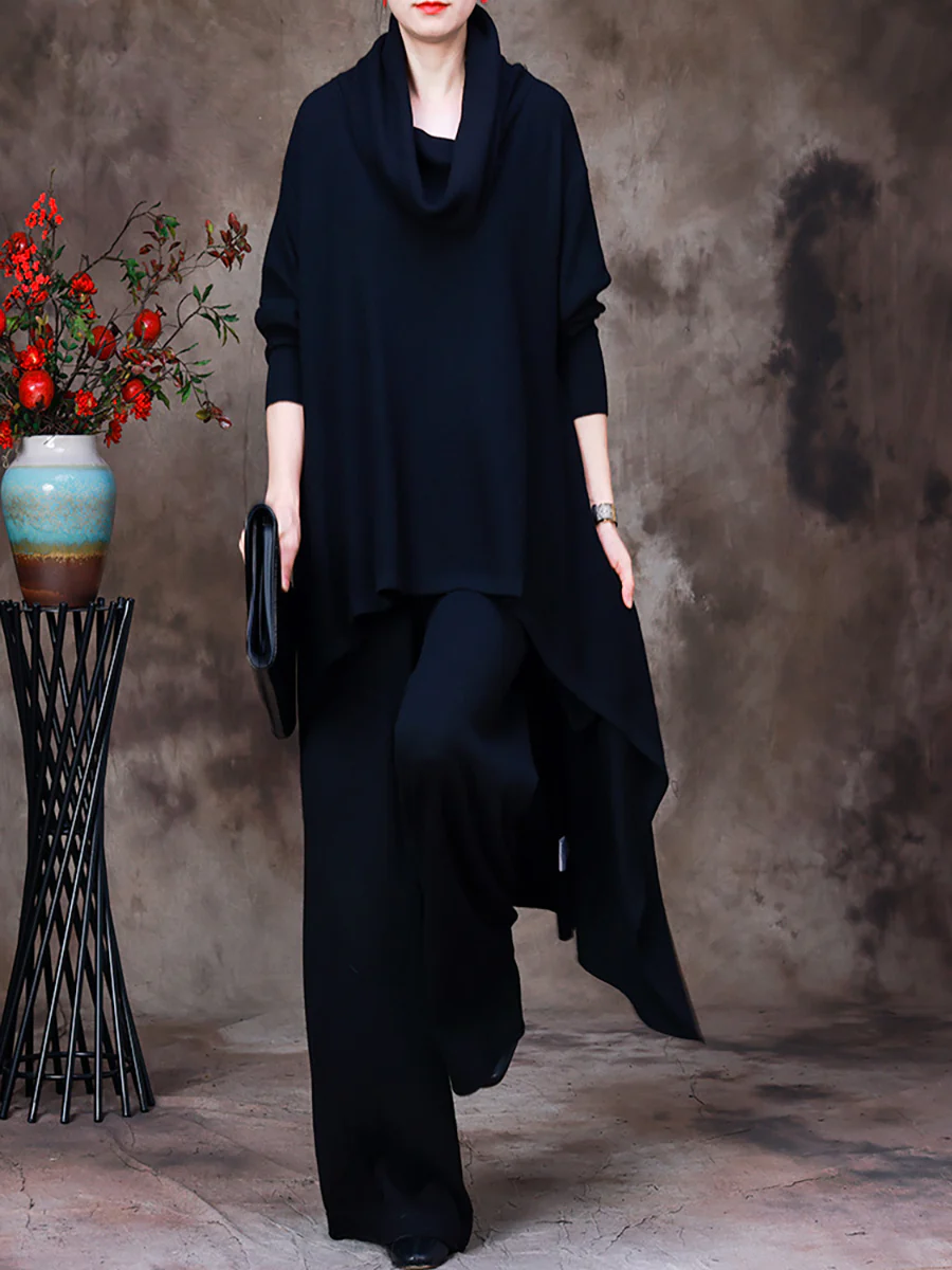 Women Irregular Solid Sweater Turtleneck Pullover - Image 5