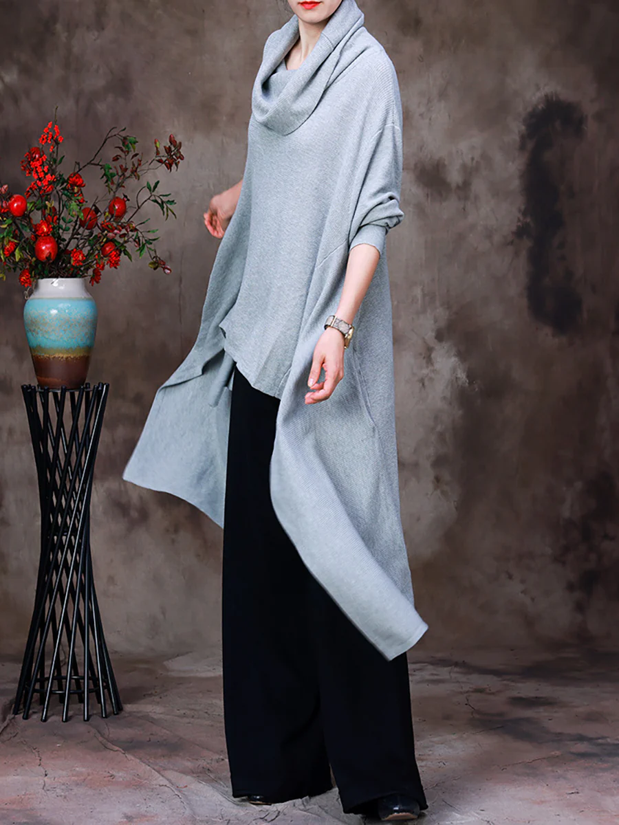 Women Irregular Solid Sweater Turtleneck Pullover - Image 6