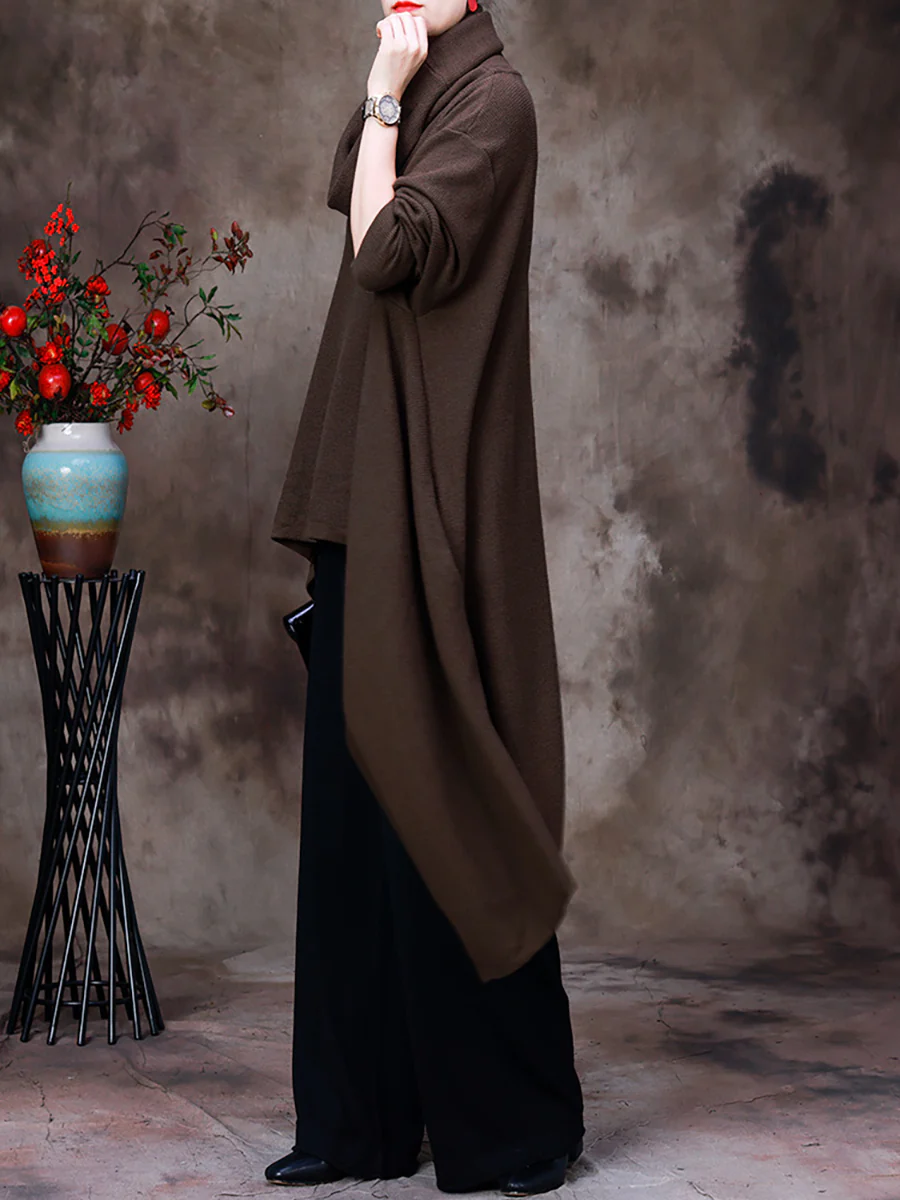 Women Irregular Solid Sweater Turtleneck Pullover - Image 7