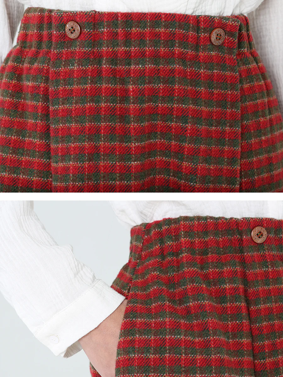 Plus Size Women Plaid Loose Spring Pocket Elastic Waist Skirt - Image 8