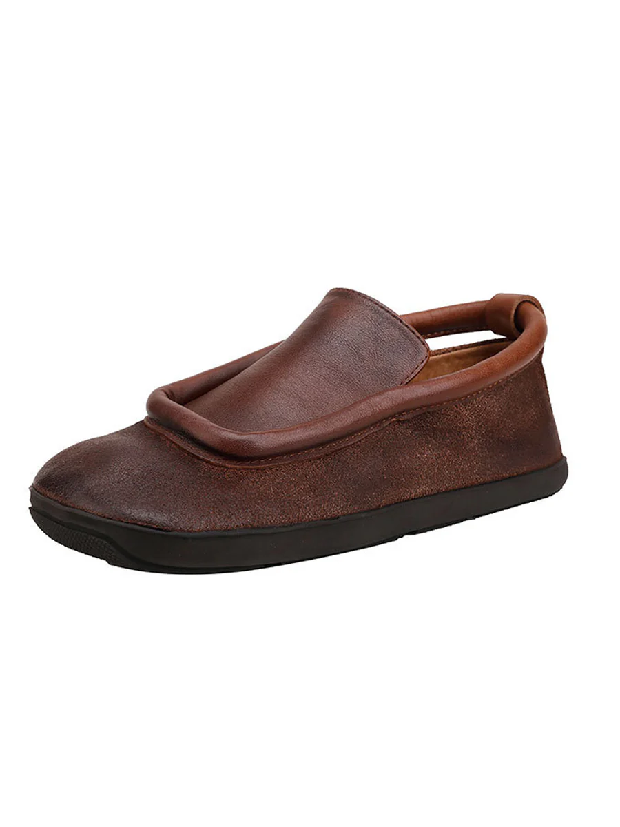 Women Round Toe Flat Vintage Leather Shoes - Image 6