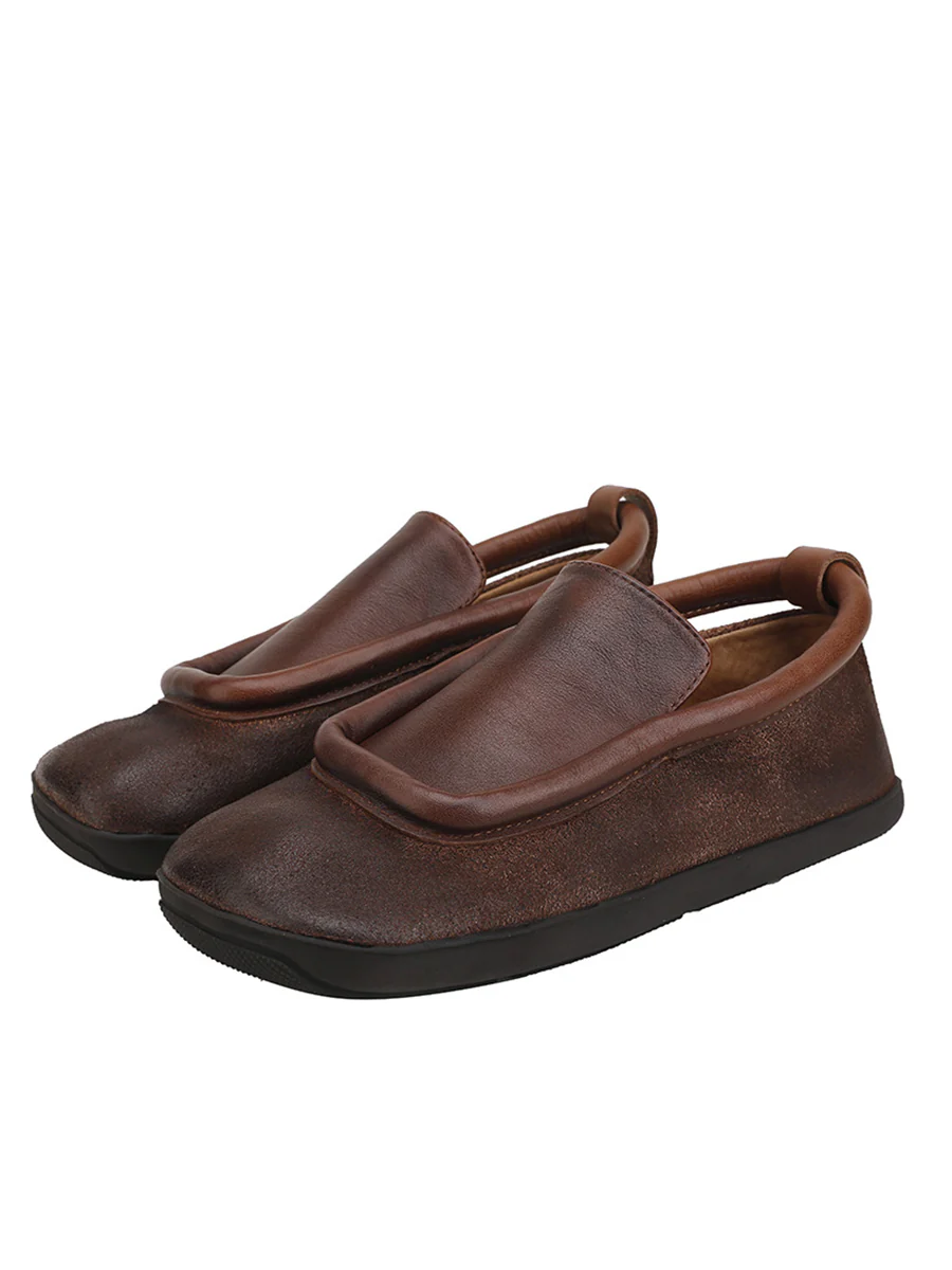 Women Round Toe Flat Vintage Leather Shoes - Image 8