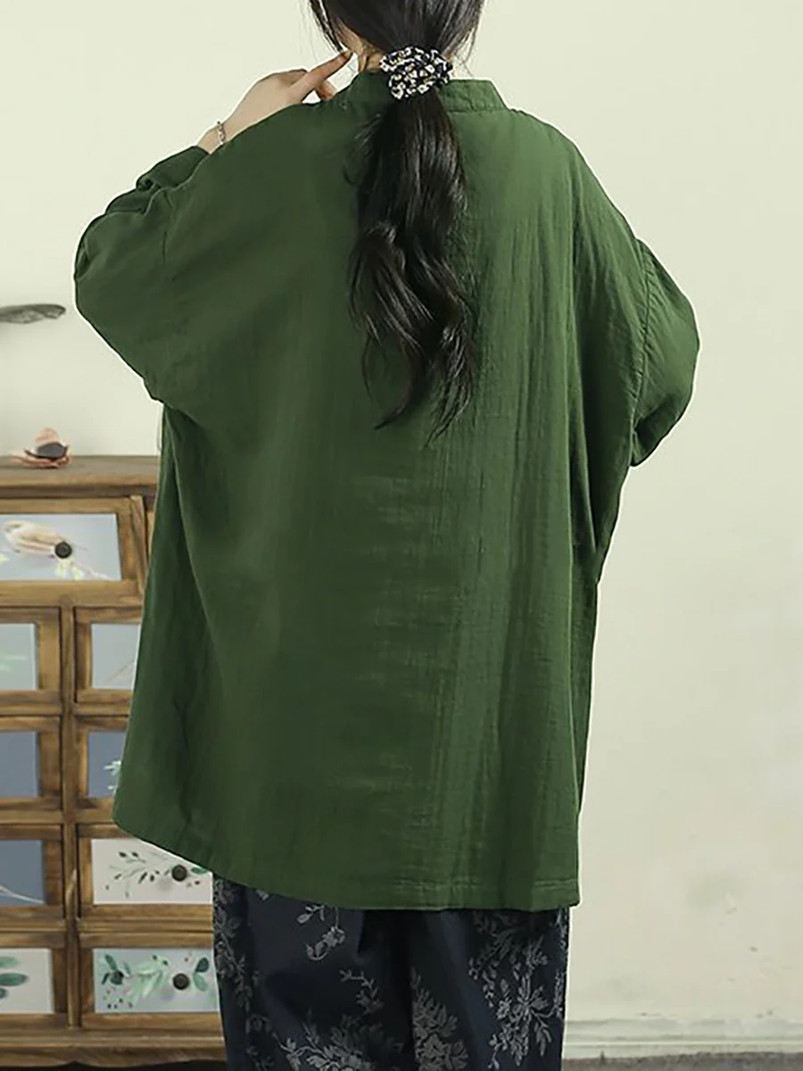 Women Spring Artsy Pure Color Cotton Long Shirt - Image 10