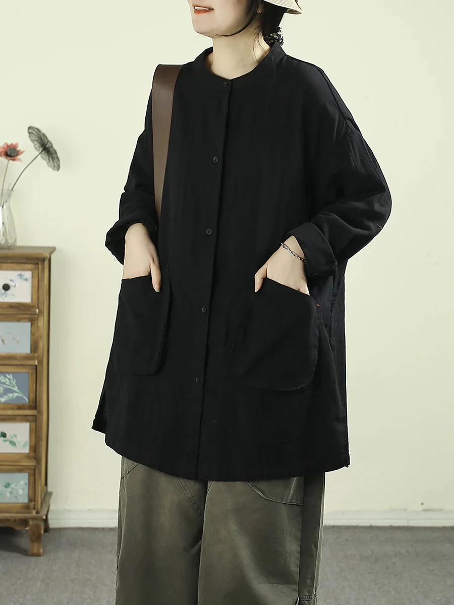 Women Spring Artsy Pure Color Cotton Long Shirt - Image 5