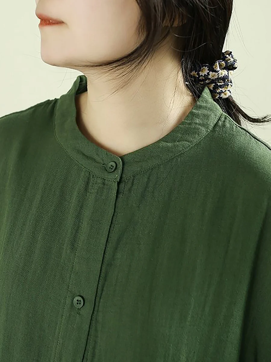 Women Spring Artsy Pure Color Cotton Long Shirt - Image 8