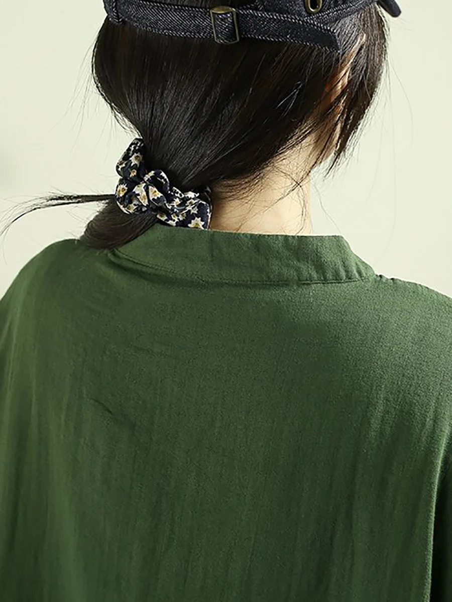 Women Spring Artsy Pure Color Cotton Long Shirt - Image 9