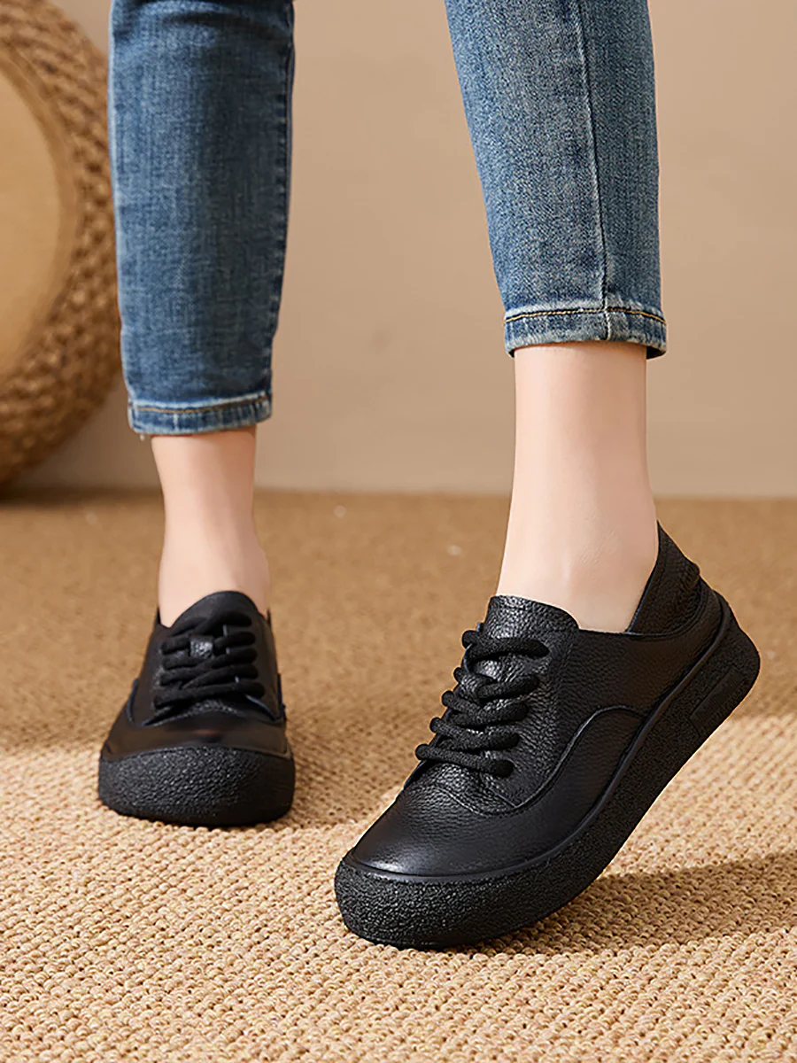 Women Spring Genuine Leather Flat Shoes - Image 3