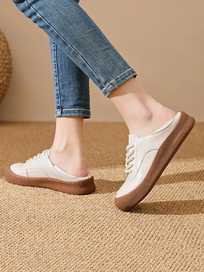 Women Spring Genuine Leather Flat Shoes - Image 4