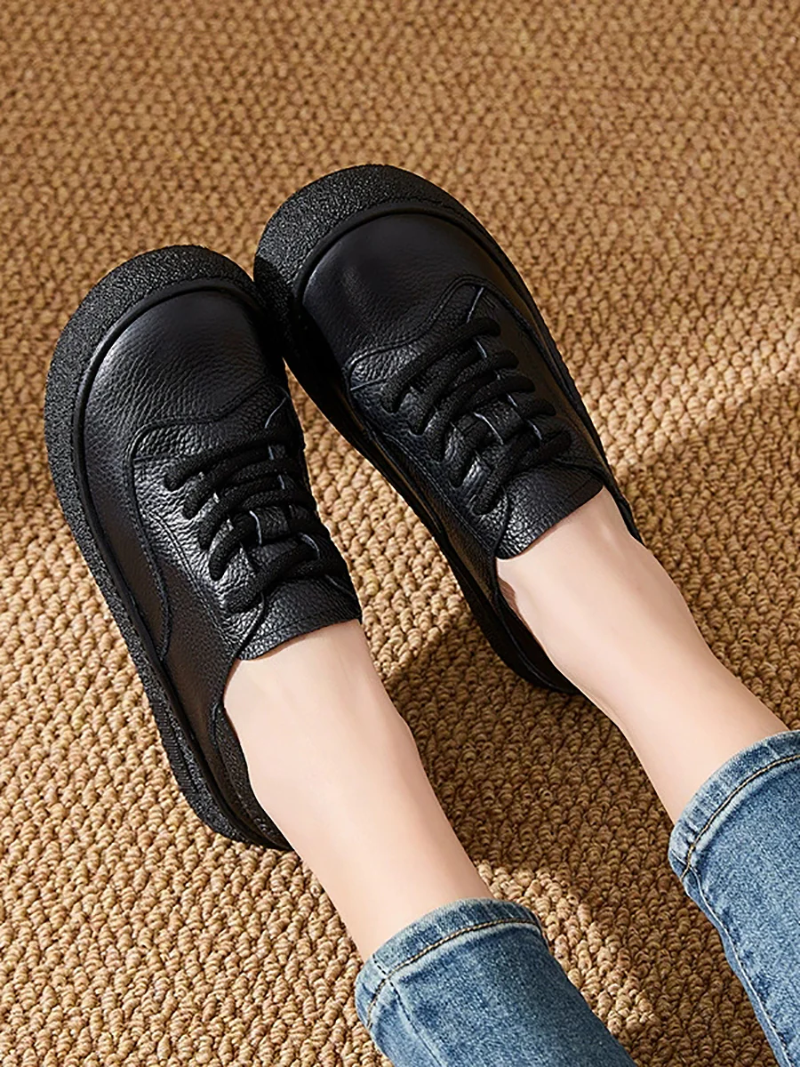 Women Spring Genuine Leather Flat Shoes - Image 5