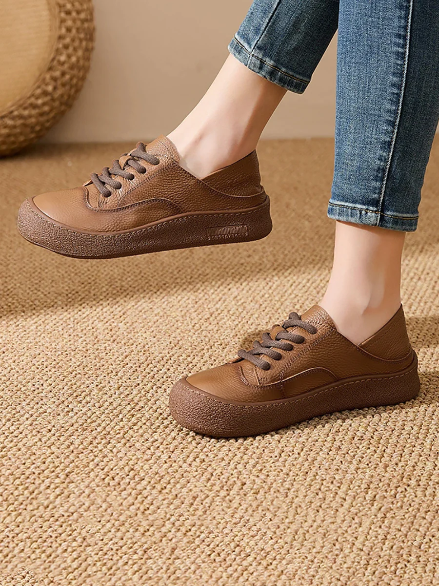 Women Spring Genuine Leather Flat Shoes - Image 7