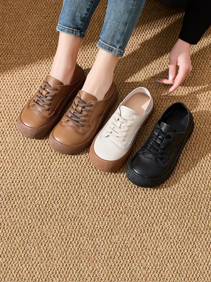 Women Spring Genuine Leather Flat Shoes - Image 8