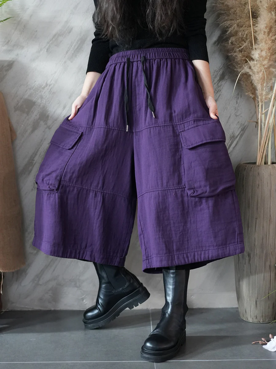 Women Spring Pure Color Wide-leg Capri Pants - Image 10
