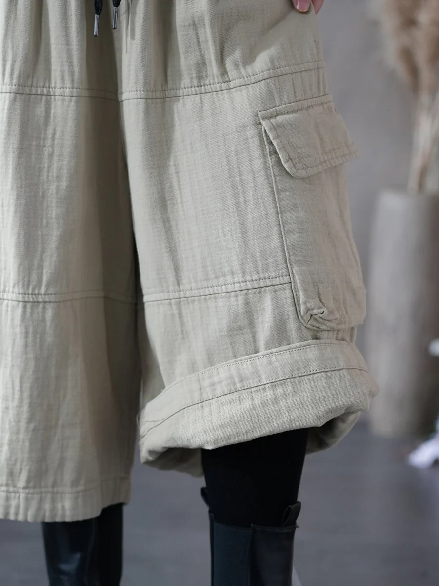 Women Spring Pure Color Wide-leg Capri Pants - Image 11