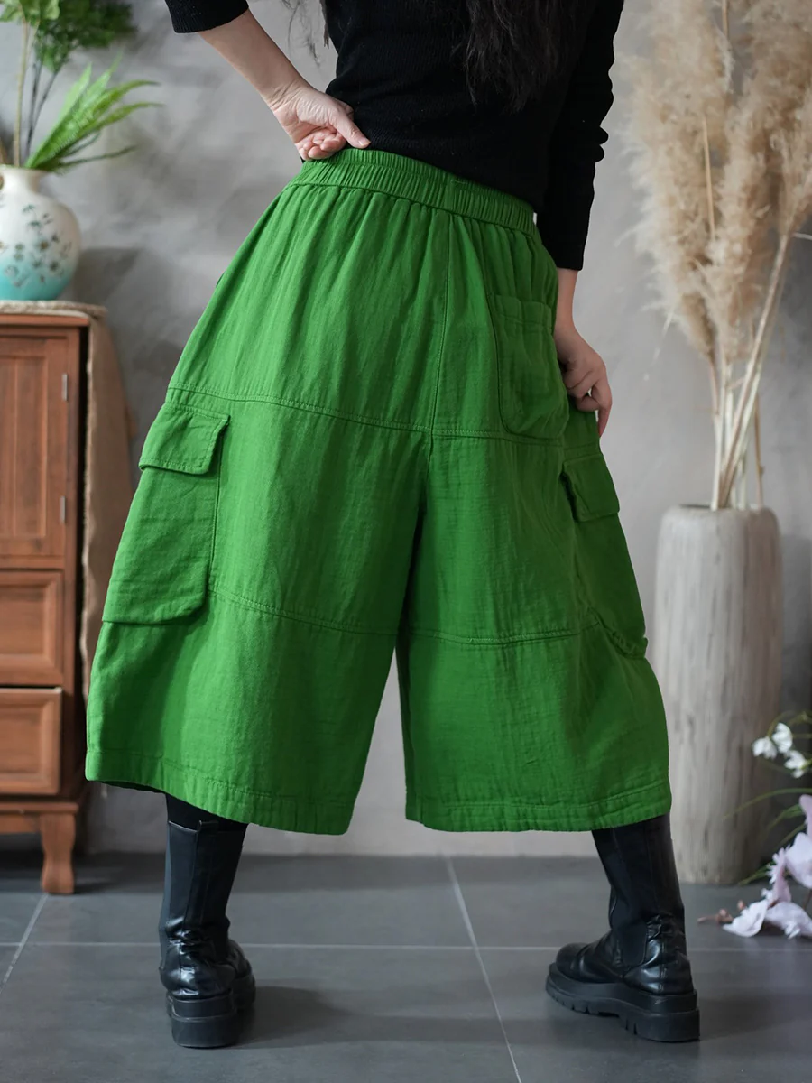 Women Spring Pure Color Wide-leg Capri Pants - Image 12