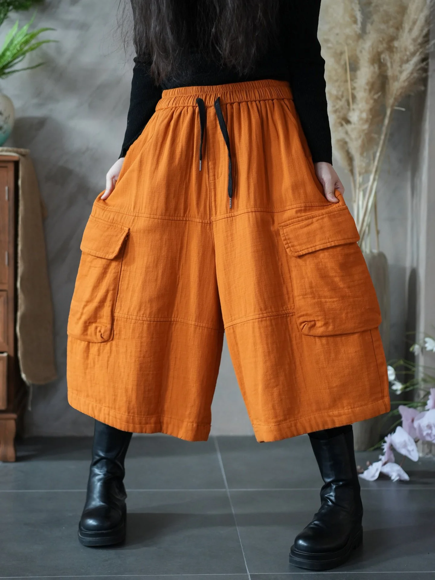 Women Spring Pure Color Wide-leg Capri Pants - Image 13
