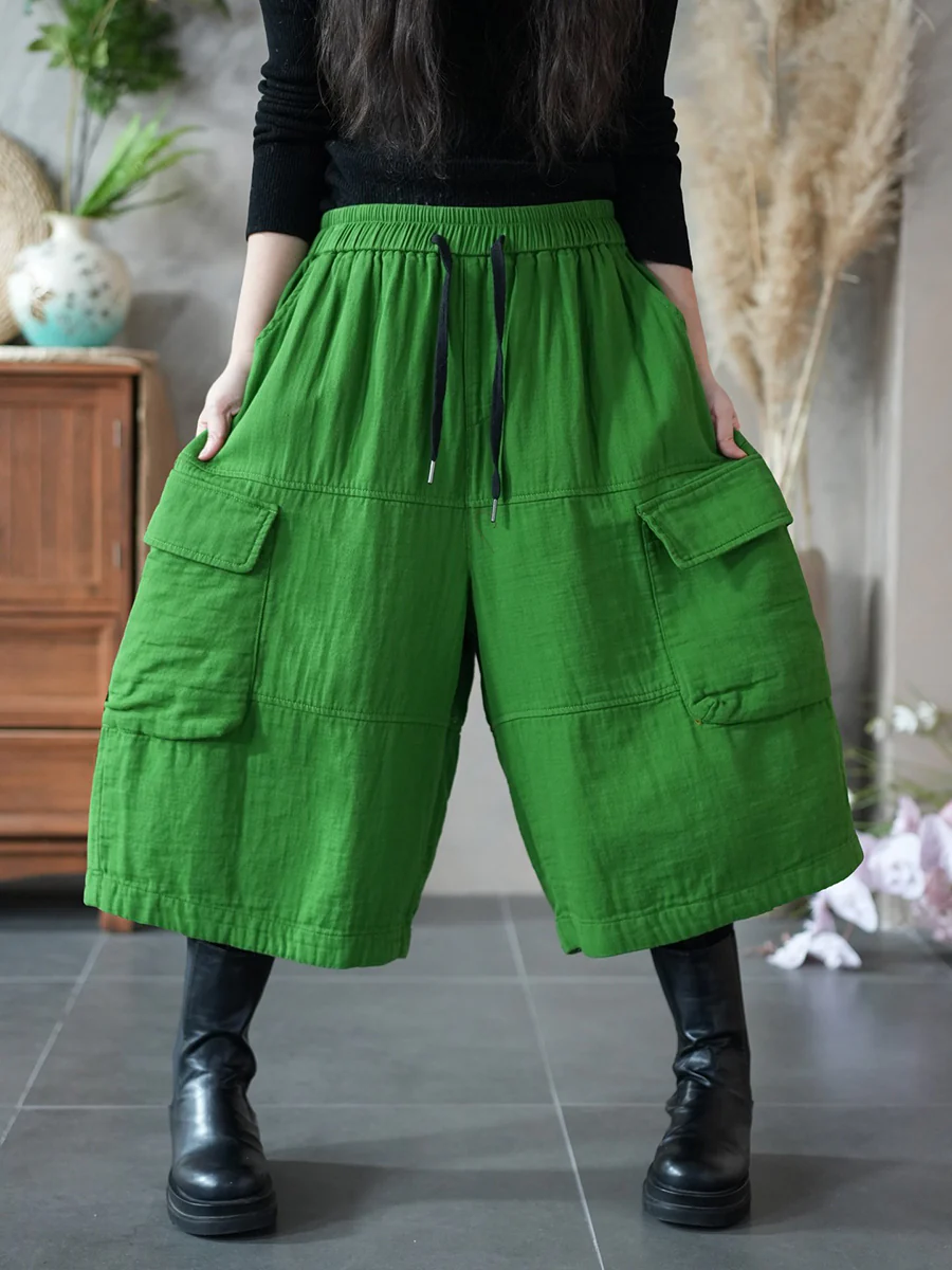 Women Spring Pure Color Wide-leg Capri Pants - Image 3