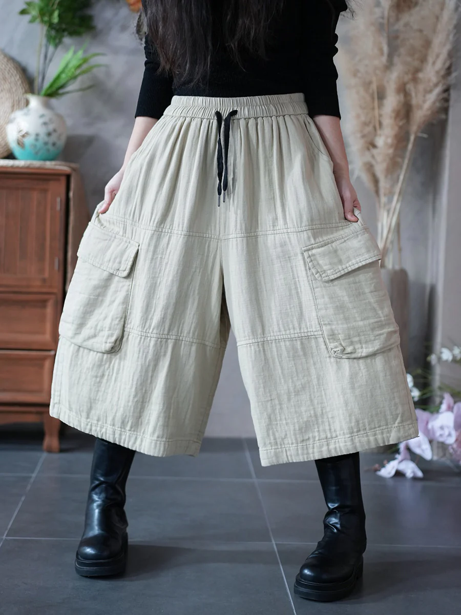 Women Spring Pure Color Wide-leg Capri Pants - Image 4