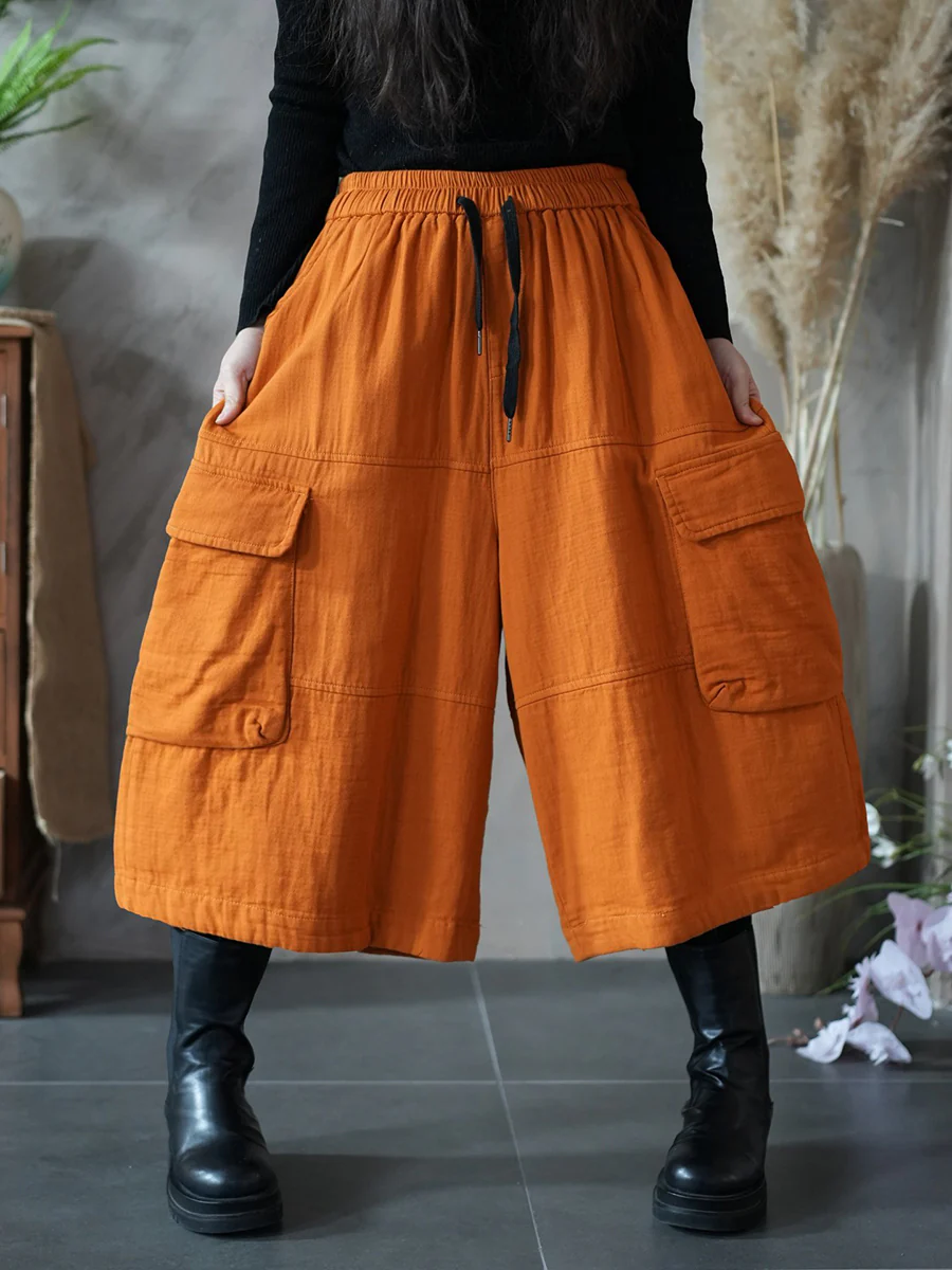 Women Spring Pure Color Wide-leg Capri Pants - Image 5