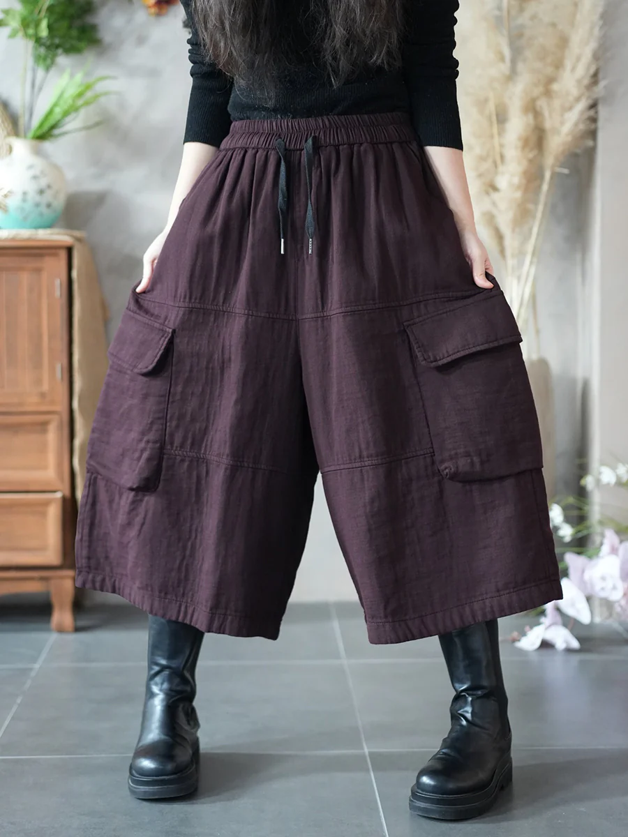 Women Spring Pure Color Wide-leg Capri Pants - Image 6