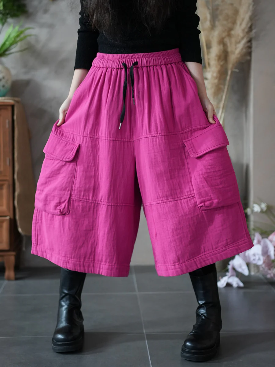 Women Spring Pure Color Wide-leg Capri Pants - Image 7