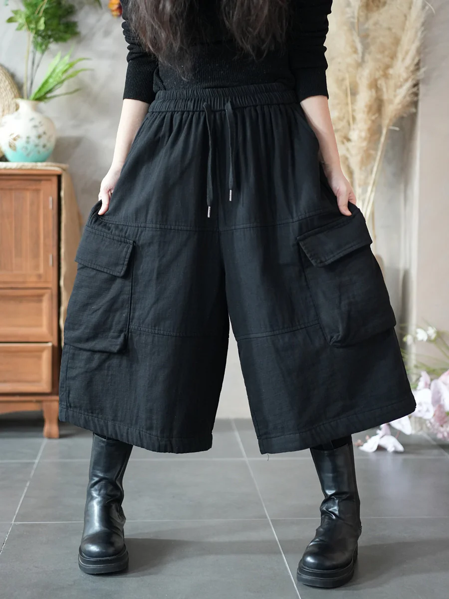 Women Spring Pure Color Wide-leg Capri Pants - Image 8