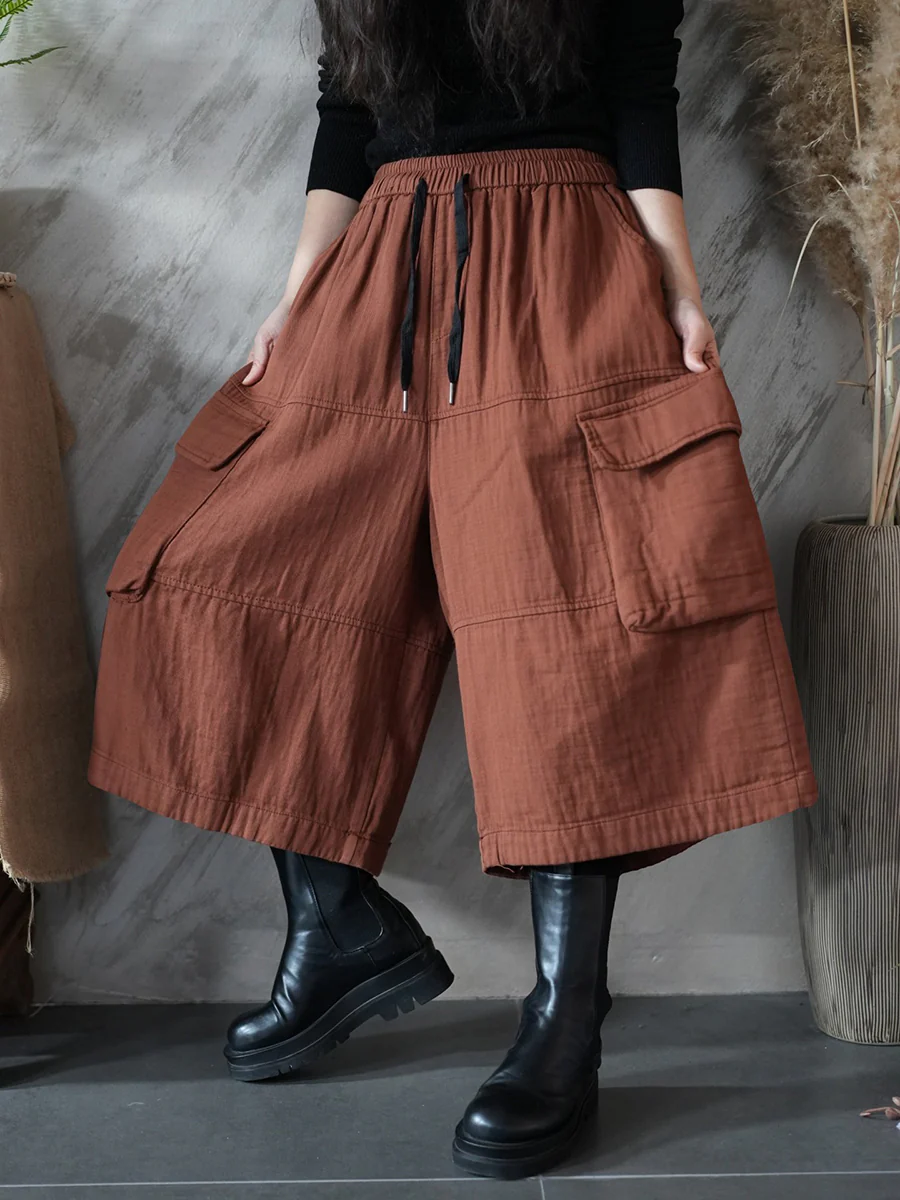 Women Spring Pure Color Wide-leg Capri Pants - Image 9