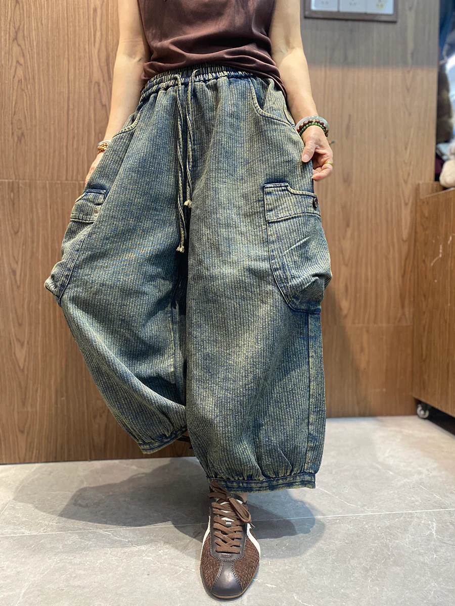 Women Spring Vintage Denim Wide-leg Pants - Image 3