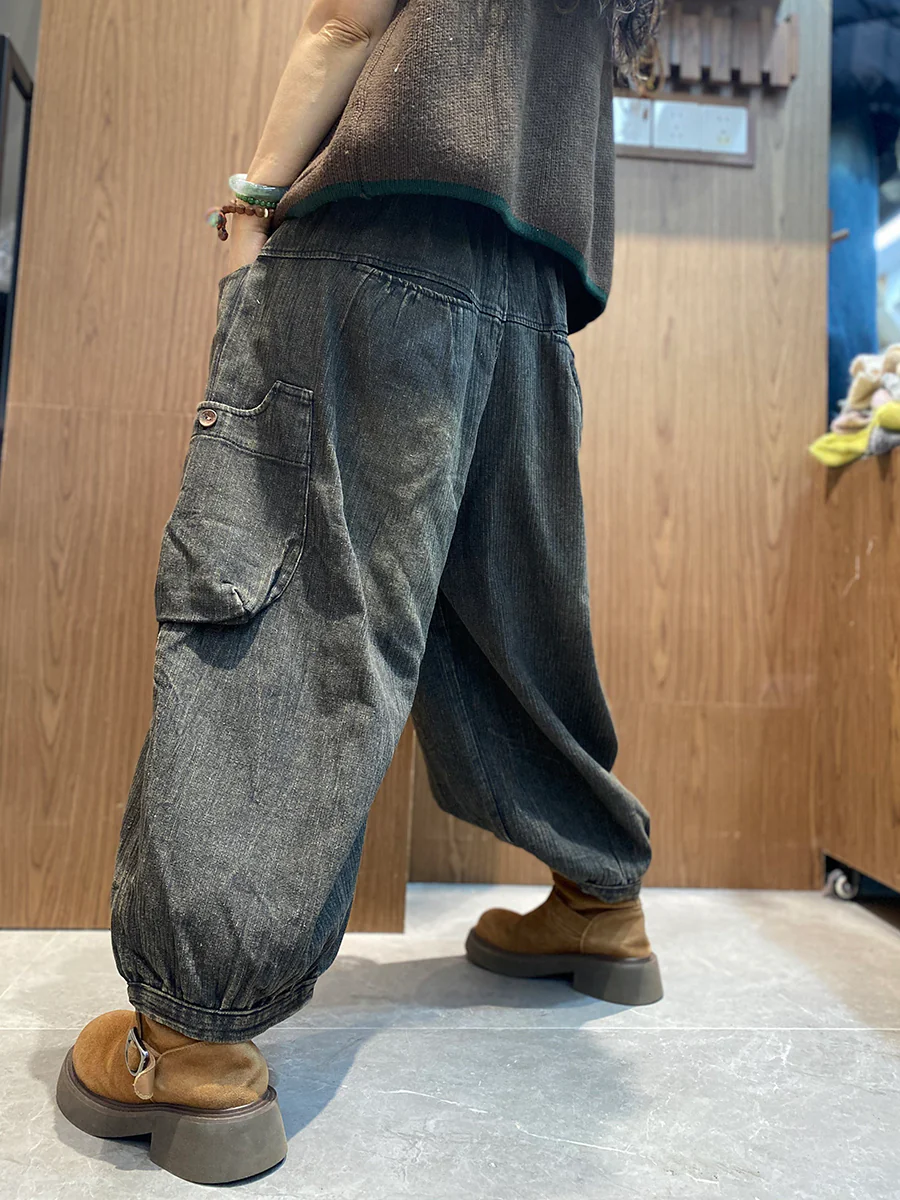 Women Spring Vintage Denim Wide-leg Pants - Image 4