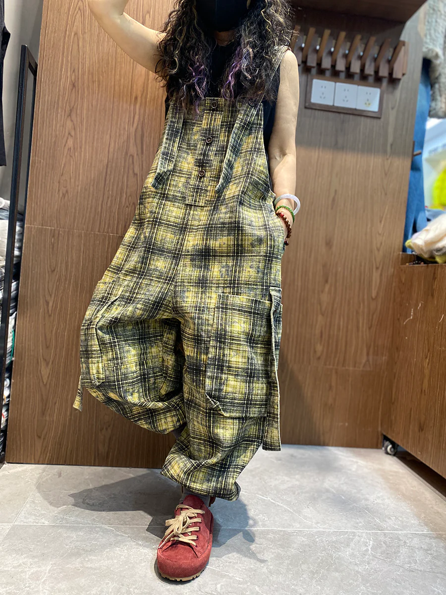 Women Spring Vintage Plaid Loose Jumpsuits - Image 6