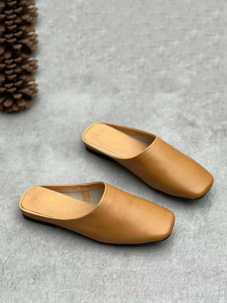 Women Summer Casual Solid Soft Genuine Leather Slippers - Image 3