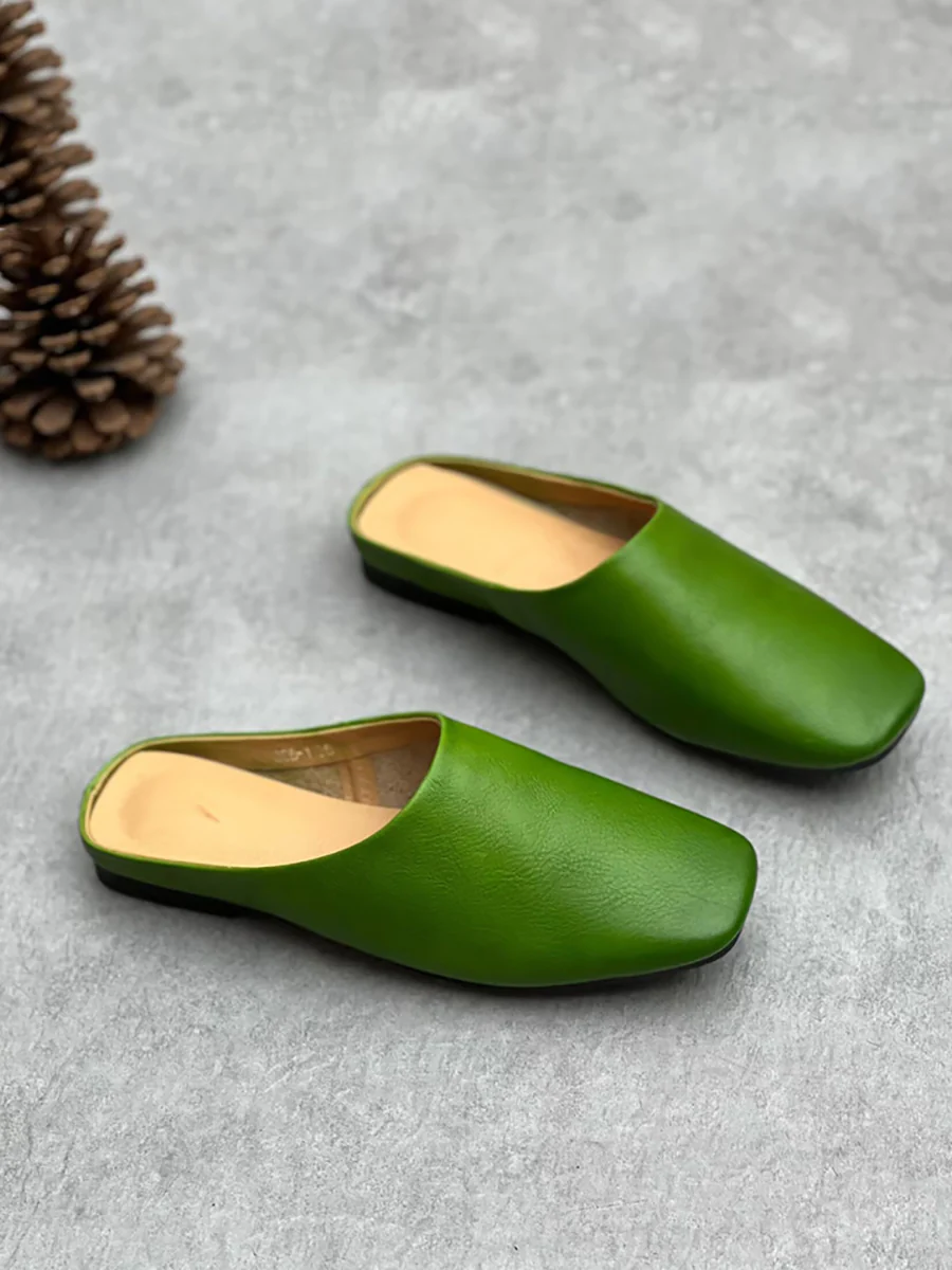 Women Summer Casual Solid Soft Genuine Leather Slippers - Image 4