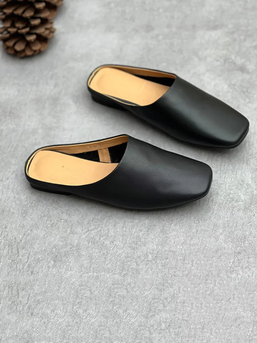Women Summer Casual Solid Soft Genuine Leather Slippers - Image 5