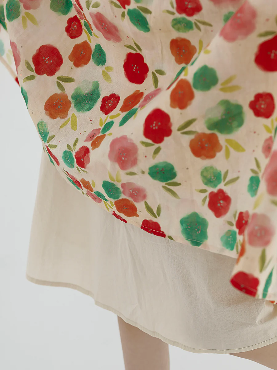 Plus Size Women Summer Cute Flower Spliced Pleat O-Neck Vest Dress - Image 6