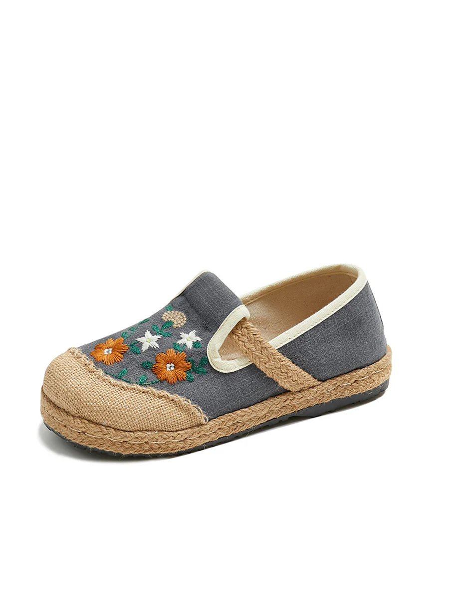 Women Summer Flower Embroidery Linen Spliced Straw Shoes - Image 12
