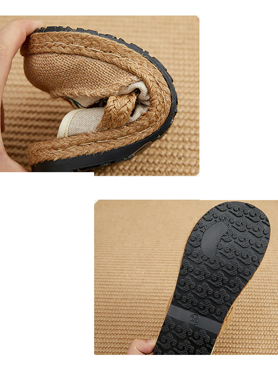 Women Summer Flower Embroidery Linen Spliced Straw Shoes - Image 13