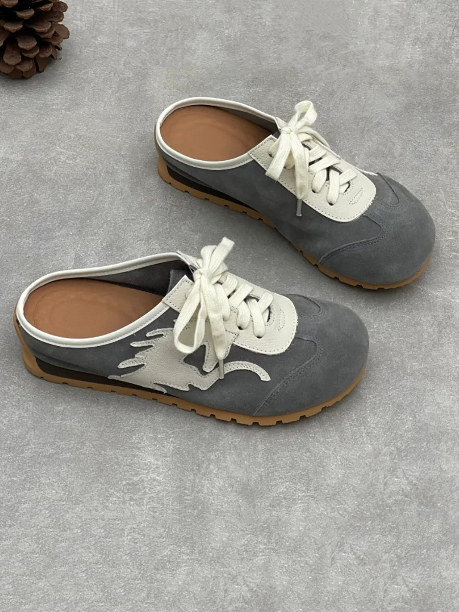 Women Summer Genuine Leather Spliced Slippers - Image 3