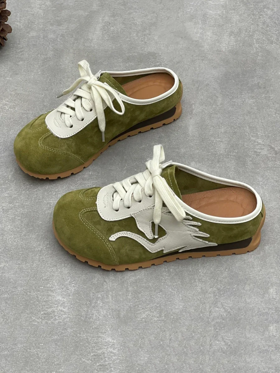 Women Summer Genuine Leather Spliced Slippers - Image 5