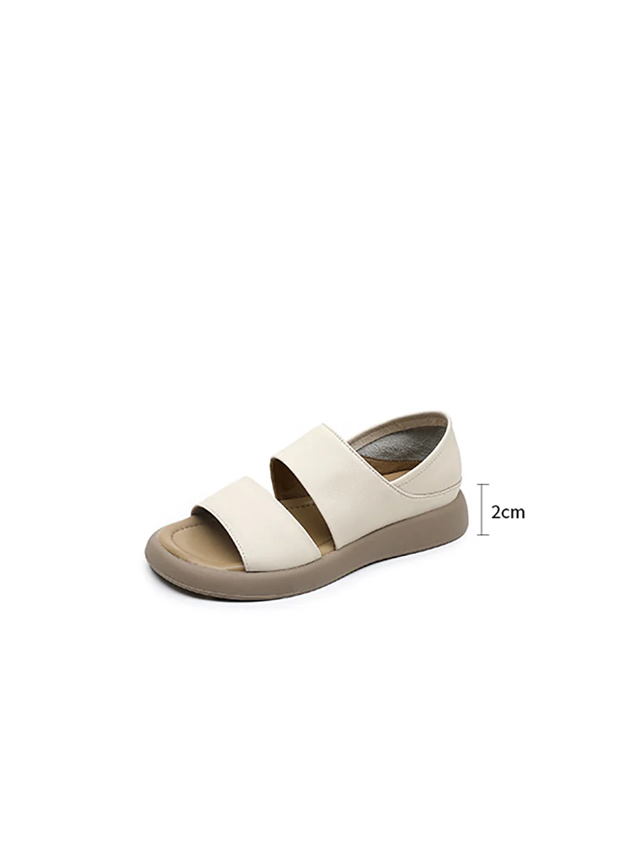 Women Summer Solid Leather Soft Flat Peep-toe Shoes - Image 12
