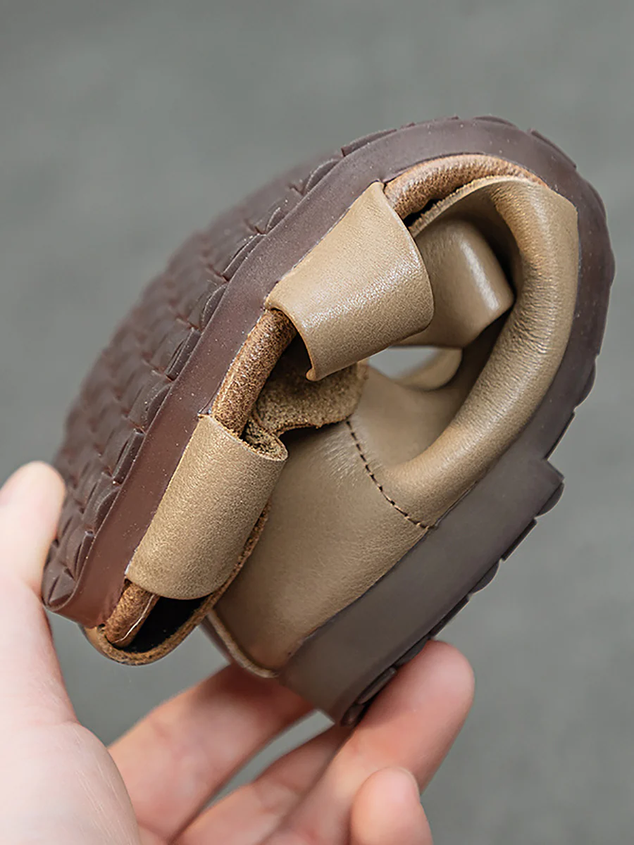 Women Summer Solid Vintage Leather Hollow Out Soft Shoes - Image 11