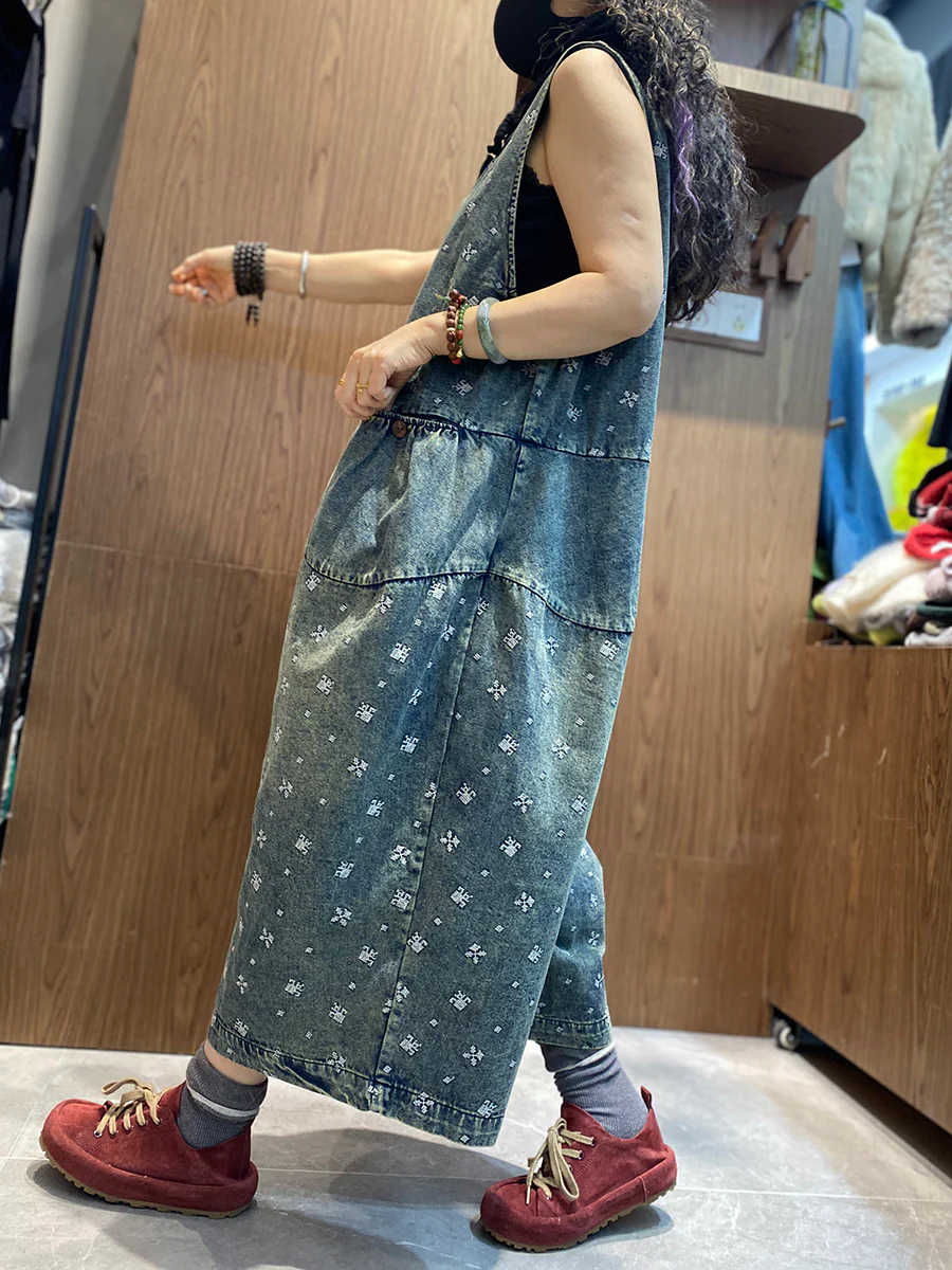 Women Spring Vintage Embroidery Denim Jumpsuits - Image 3