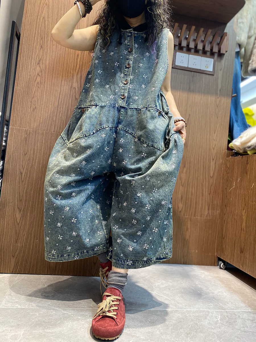Women Spring Vintage Embroidery Denim Jumpsuits - Image 4