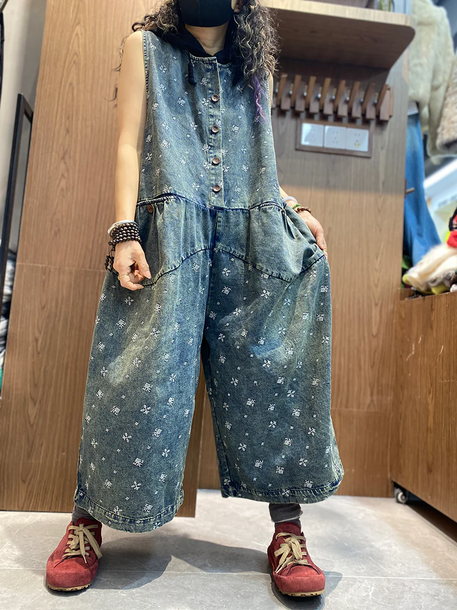 Women Spring Vintage Embroidery Denim Jumpsuits - Image 5