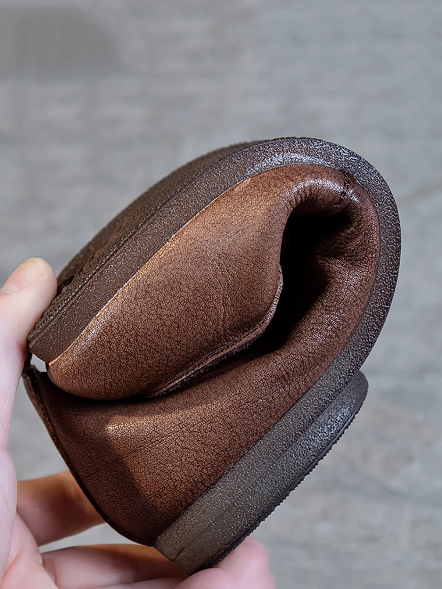 Women Vintage Genuine Leather Hollow Out Soft Slippers - Image 11