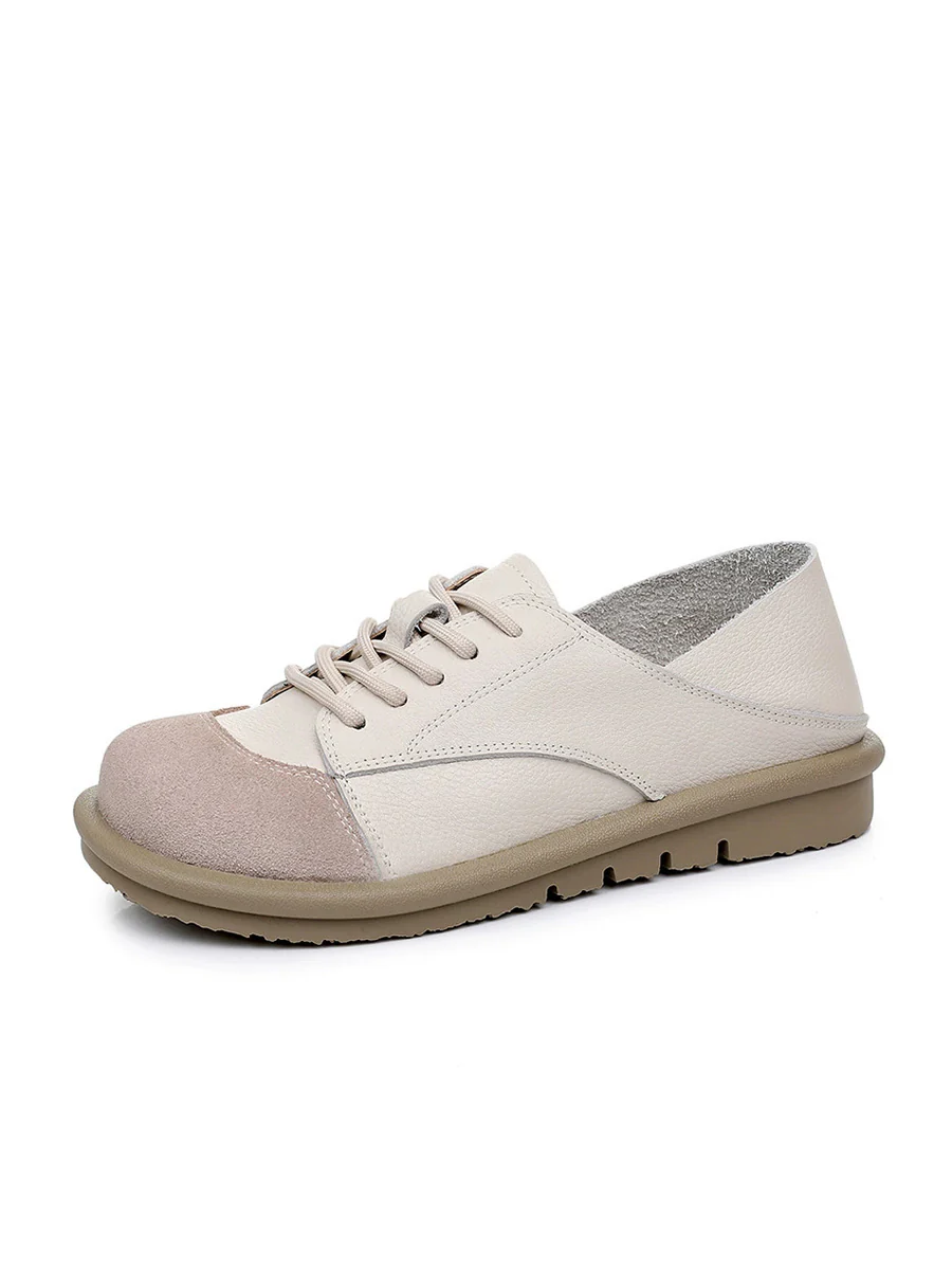 Women Vintage Leather Spliced Strap Flat Shoes - Image 11