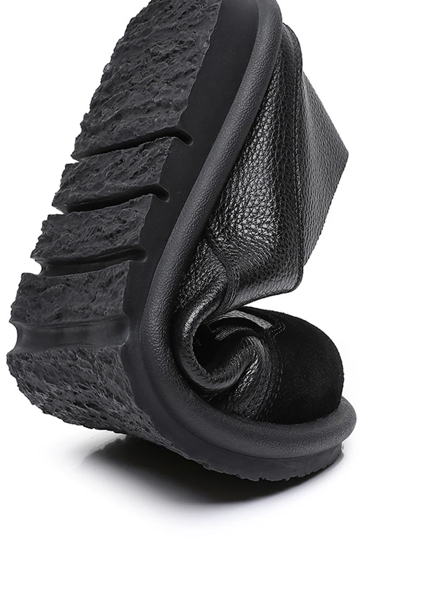 Women Vintage Leather Spliced Strap Flat Shoes - Image 8