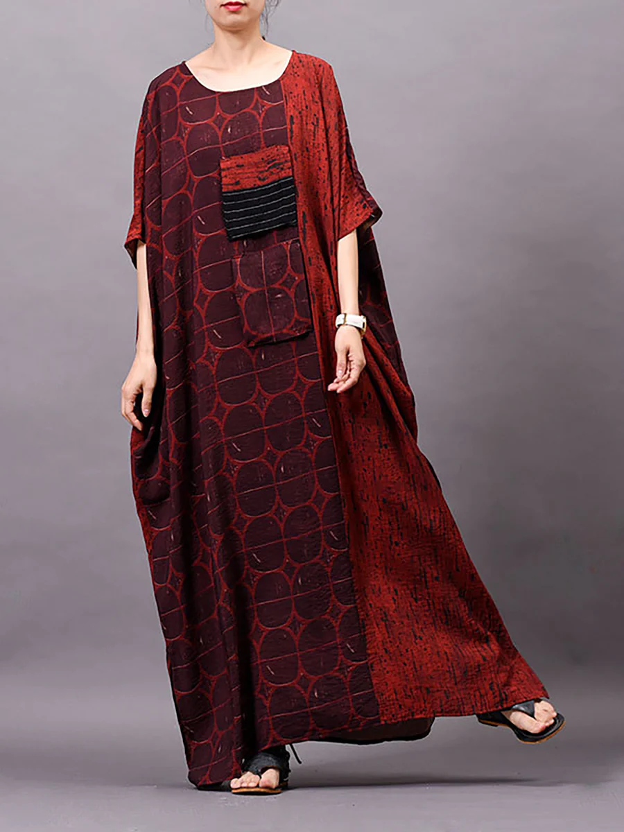 Plus Size Women Vintage Summer Print Maxi Dress - Image 3